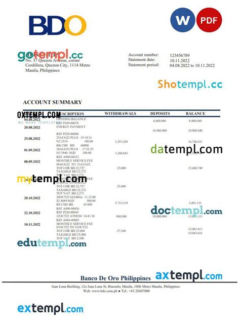 bdo billing statement|MBS .